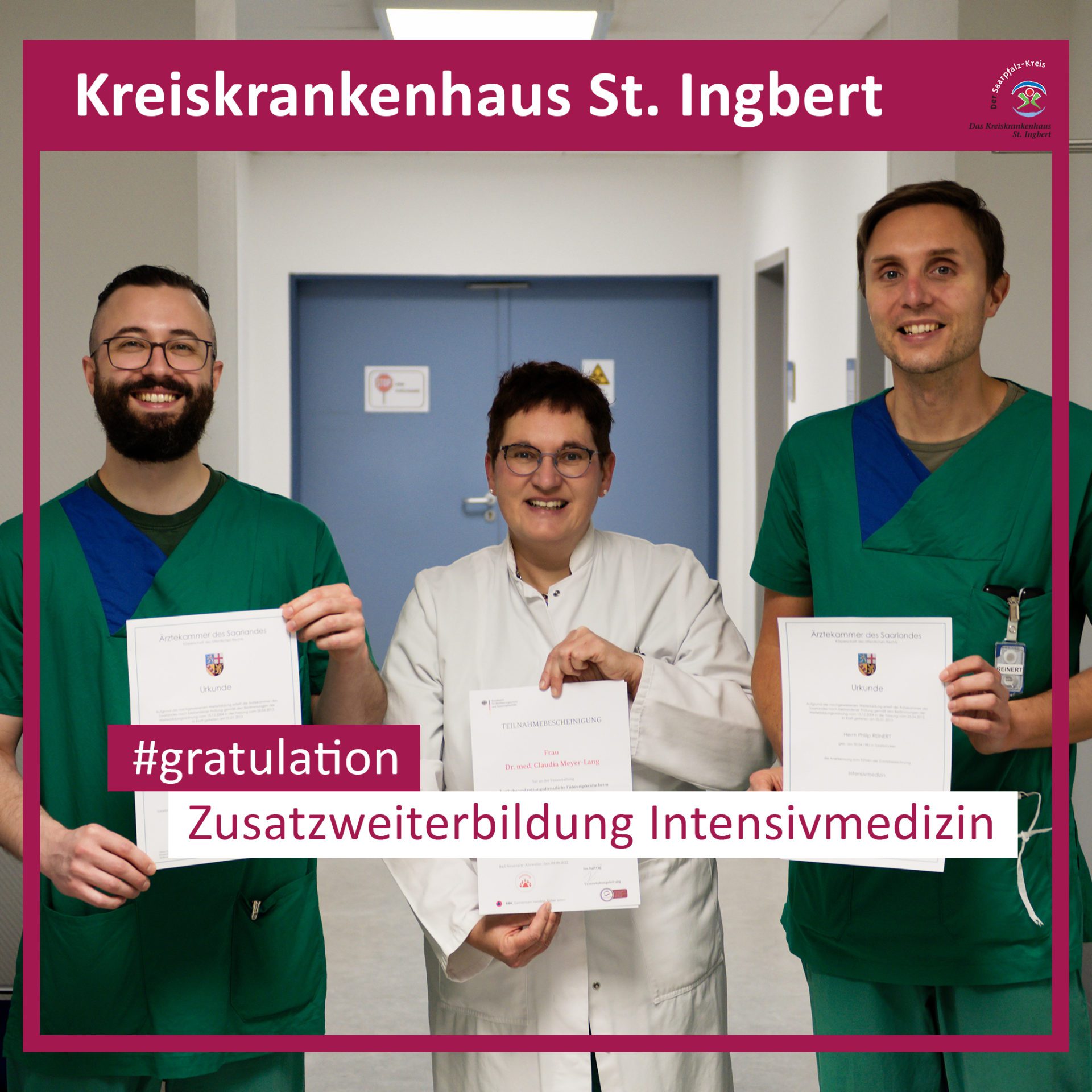 Kreiskrankenhaus St.Ingbert - Gratulation – Zusatzweiterbildung Intensivmediziner