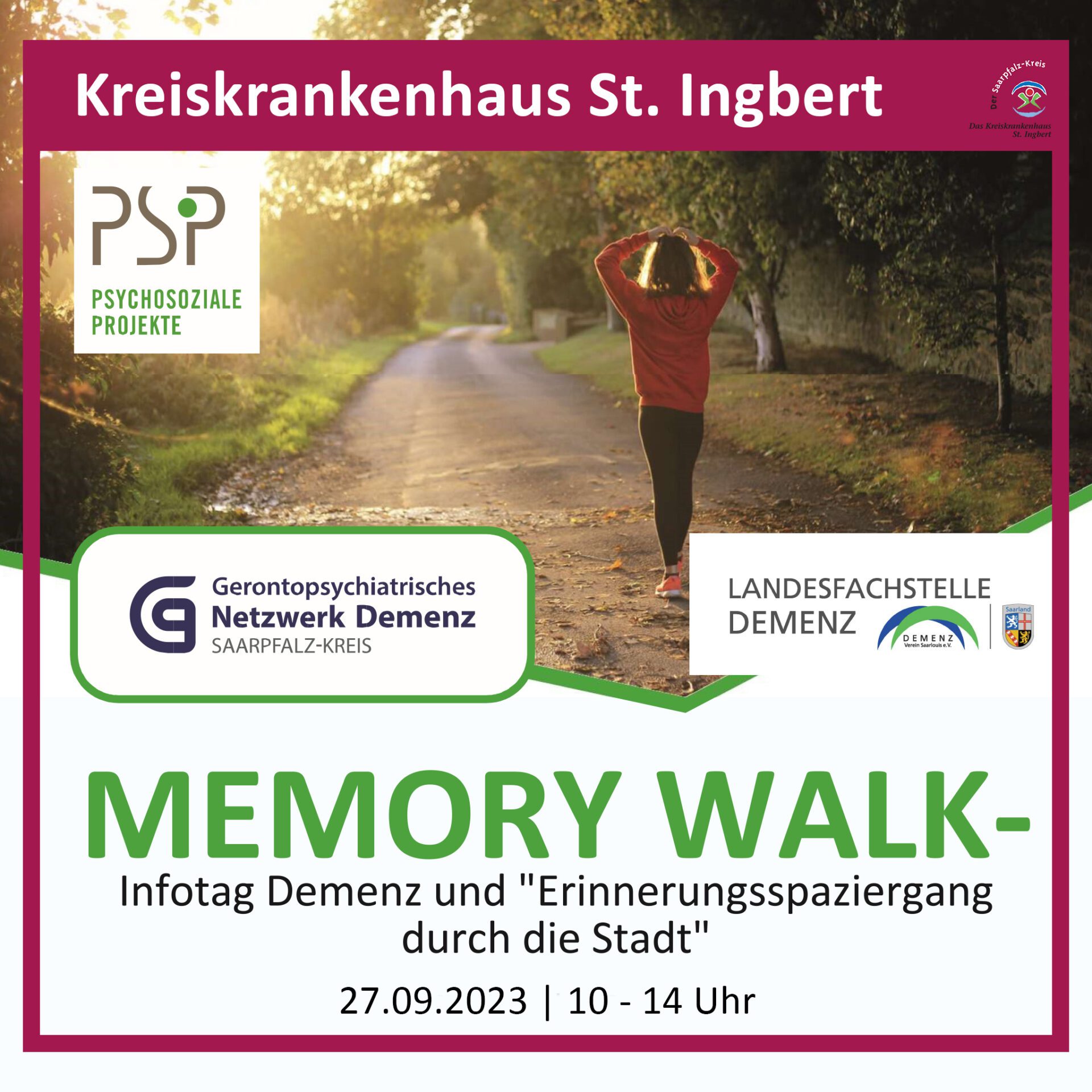 Kreiskrankenhaus St.Ingbert - Infotag Demenz und „Erinnerungsspaziergang durch die Stadt“ am Mittwoch, 27. September in St. Ingbert